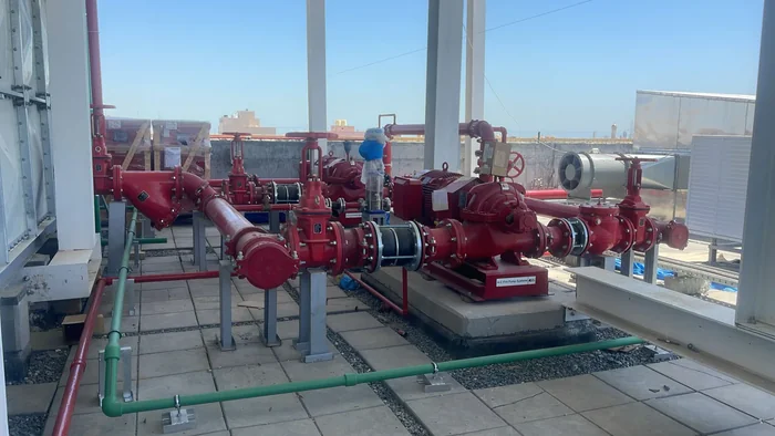 Fire pump set and red pipework installed by POWER