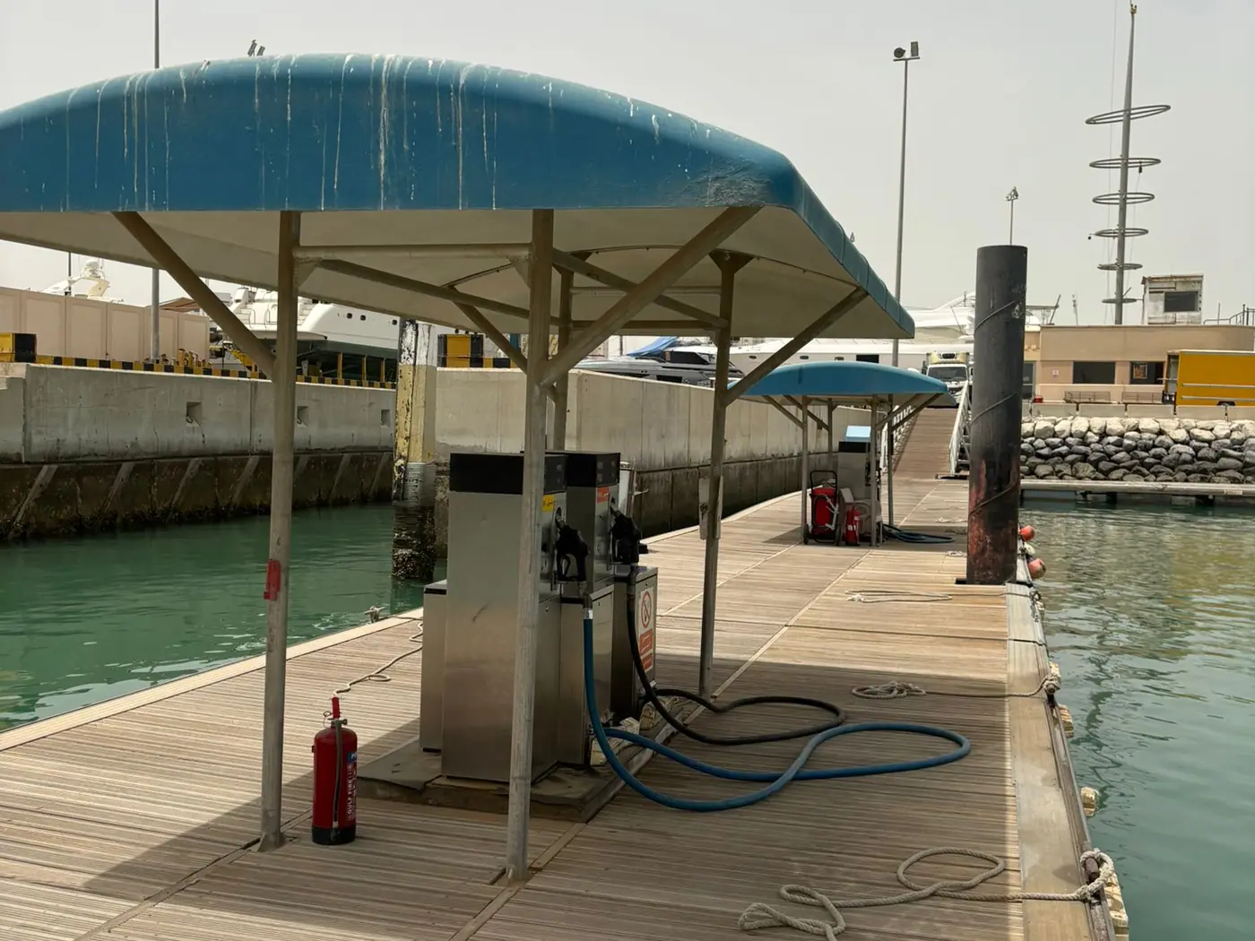 Marine fuel dispenser on a pontoon at Salmiya Marina